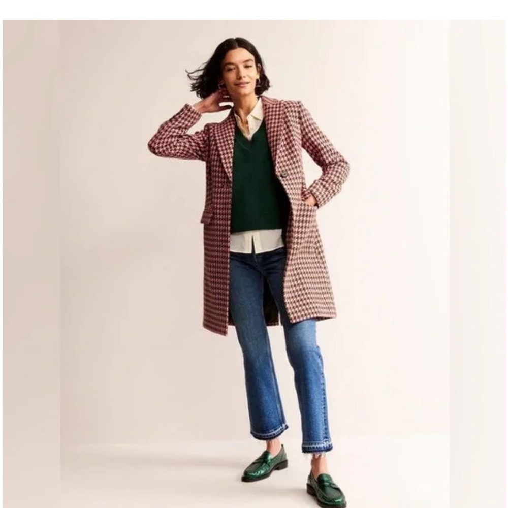 Boden Canterbury Printed Coat in Pink and Khaki Dogstooth - Picture 5 of 6